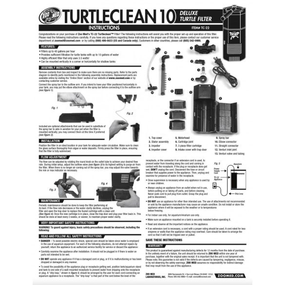 Zoo Med TurtleClean 10 - energiatakarékos teknős szűrő - 37 litertől